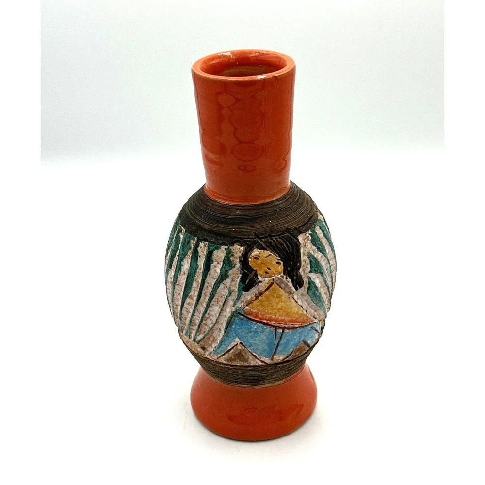 Vtg Fratelli Fanciullacci  Italian Pottery Vase Sgraffito Textured Stylized MCM